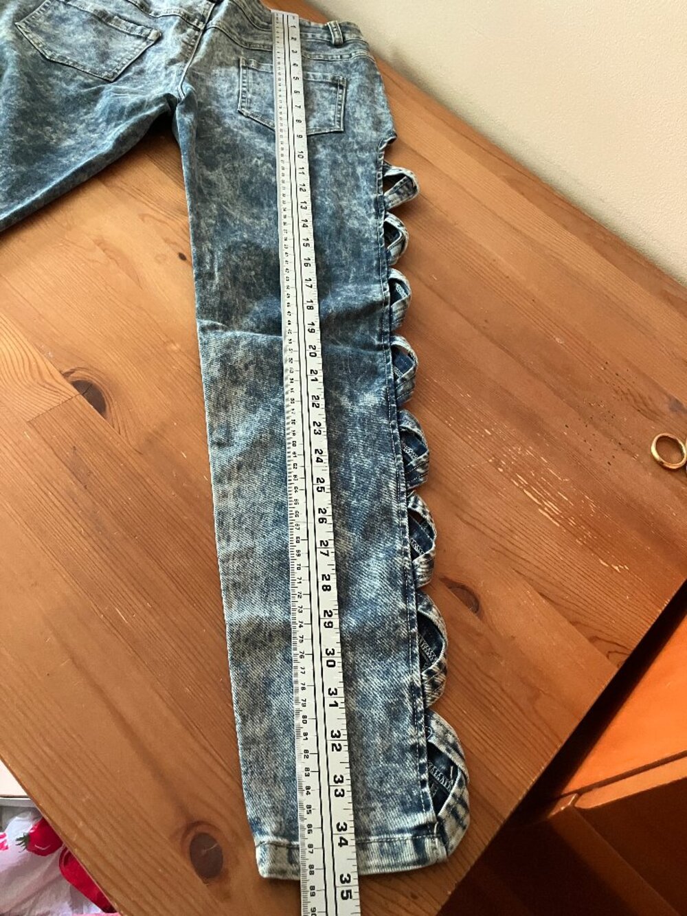 Ladies' E-MESSI Blue Marble Jeans Waist 28" - Picture 8 of 16